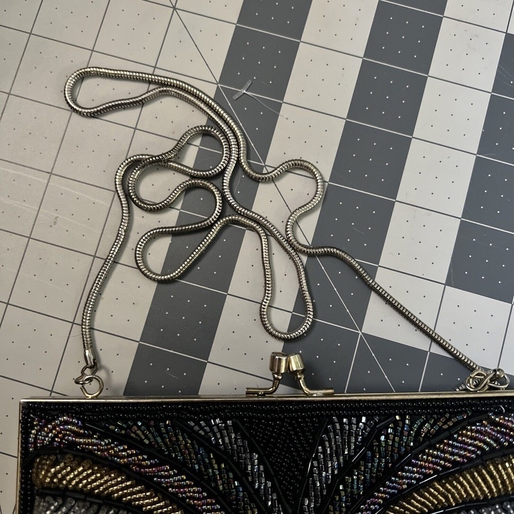 Vintage La Regale Beaded Black Crossbody Bag Evening Purse Chain Strap Handmade - Picture 7 of 8